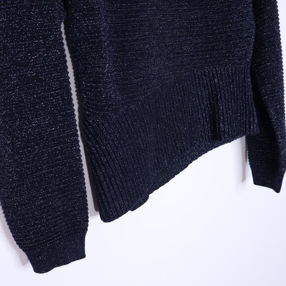 MICHELLE MASON Metallic Twist Ribbed Sweater Navy Asymmetric Hem Women's P/US 2 - Picture 10 of 13